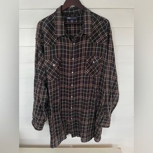 Brown Plaid 5XT Snap Button Collared MWG Apparel Shirt